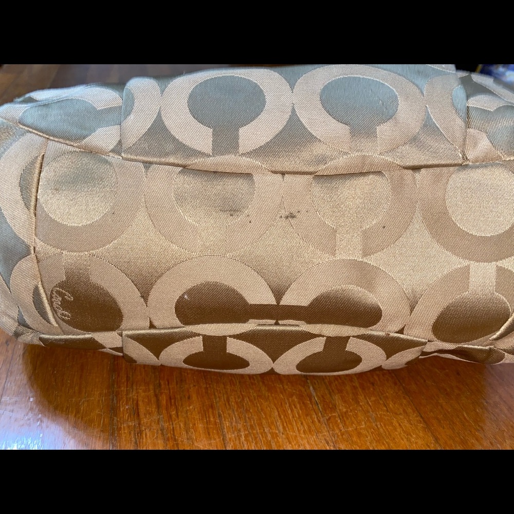 Tan Coach “C” pattern Purse - Picture 8 of 12